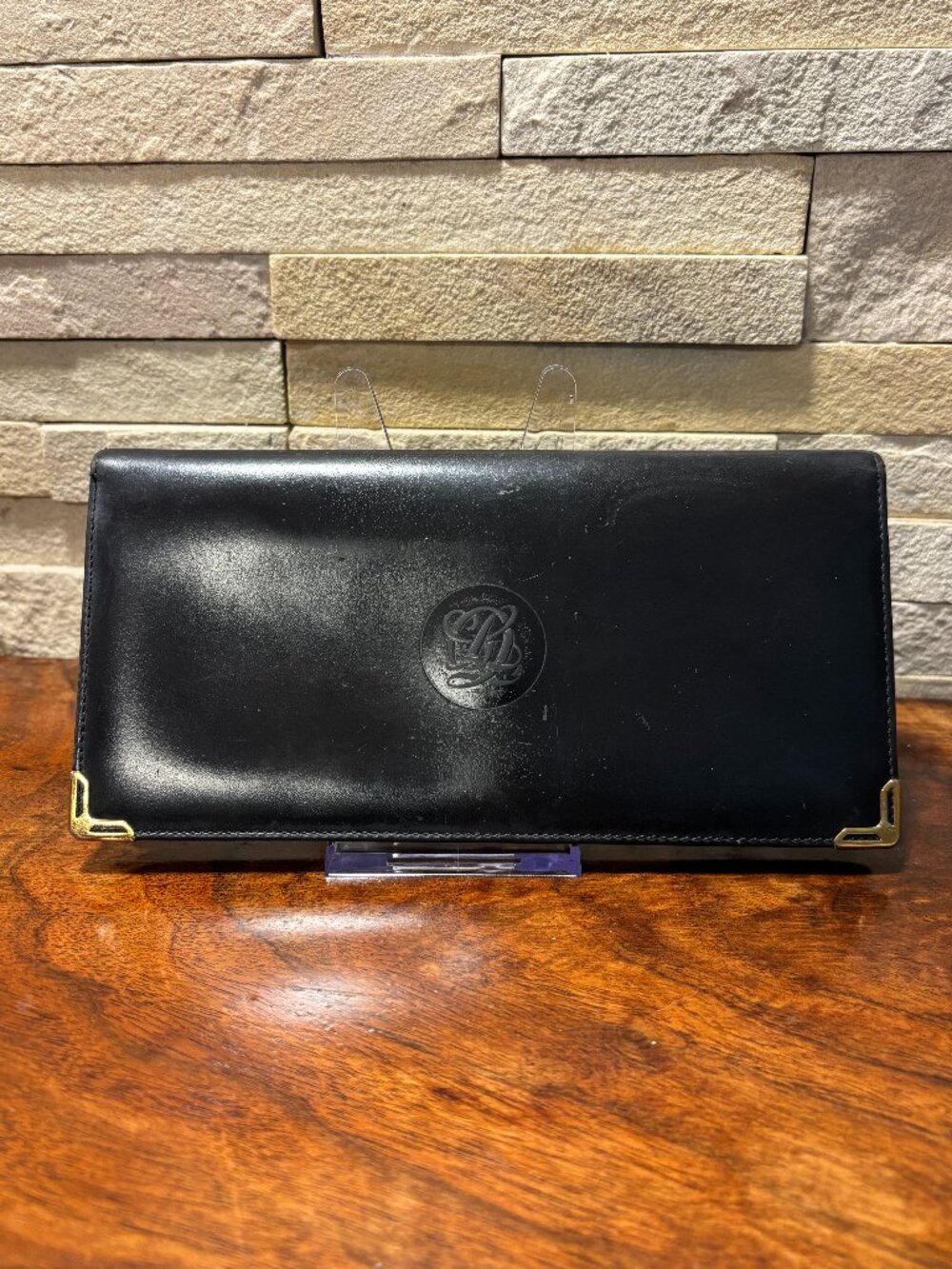 Vintage Louis Quatorze Black Leather Continental Long Wallet 80s Fiocchi Italy